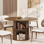 47 Round Modern Dining Table for 4 with 2-Tier Storage Shelf and Sliding Wood Door, Space-Saving Kitchen & Dining Room Table for Apartment