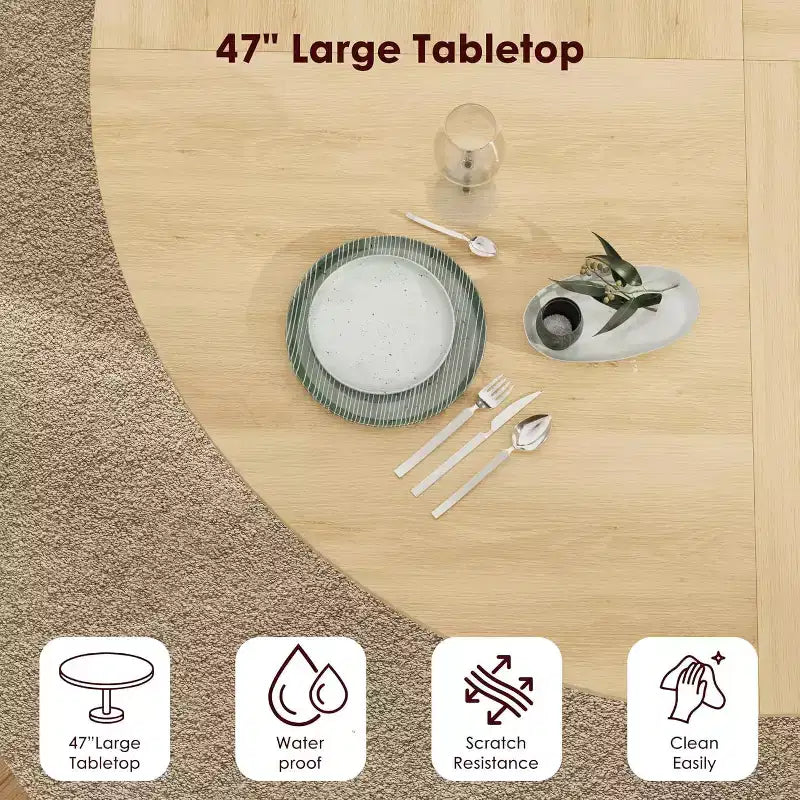 47 Round Modern Dining Table for 4 with 2-Tier Storage Shelf and Sliding Wood Door, Space-Saving Kitchen & Dining Room Table for Apartment