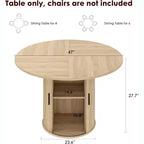 47 Round Modern Dining Table for 4 with 2-Tier Storage Shelf and Sliding Wood Door, Space-Saving Kitchen & Dining Room Table for Apartment