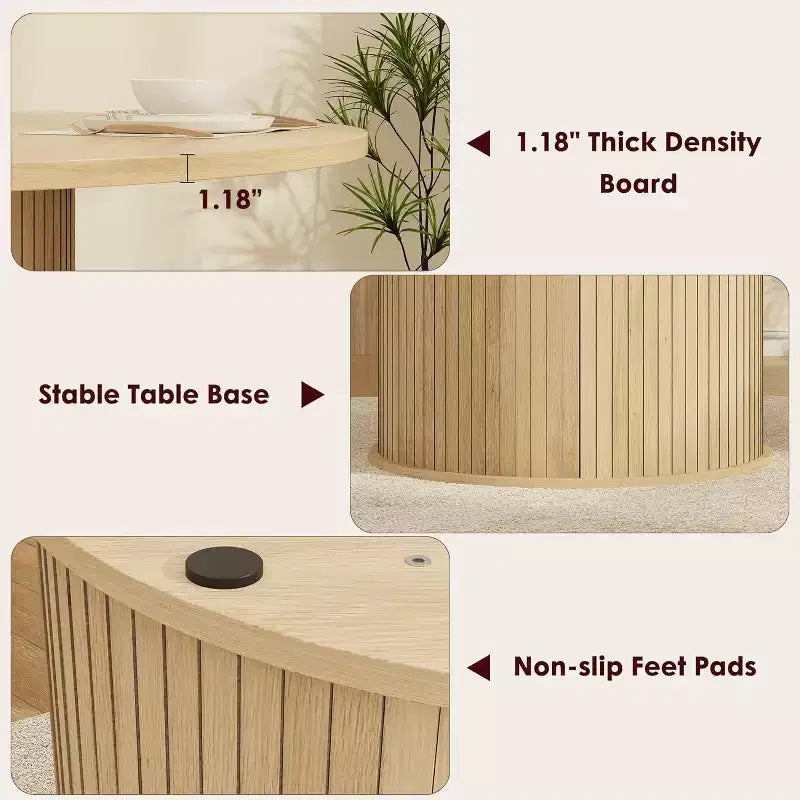 47 Round Modern Dining Table for 4 with 2-Tier Storage Shelf and Sliding Wood Door, Space-Saving Kitchen & Dining Room Table for Apartment