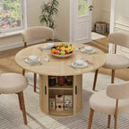 47 Round Modern Dining Table for 4 with 2-Tier Storage Shelf and Sliding Wood Door, Space-Saving Kitchen & Dining Room Table for Apartment