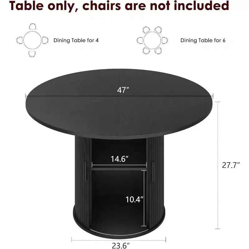 47 Round Modern Dining Table for 4 with 2-Tier Storage Shelf and Sliding Wood Door, Space-Saving Kitchen & Dining Room Table for Apartment