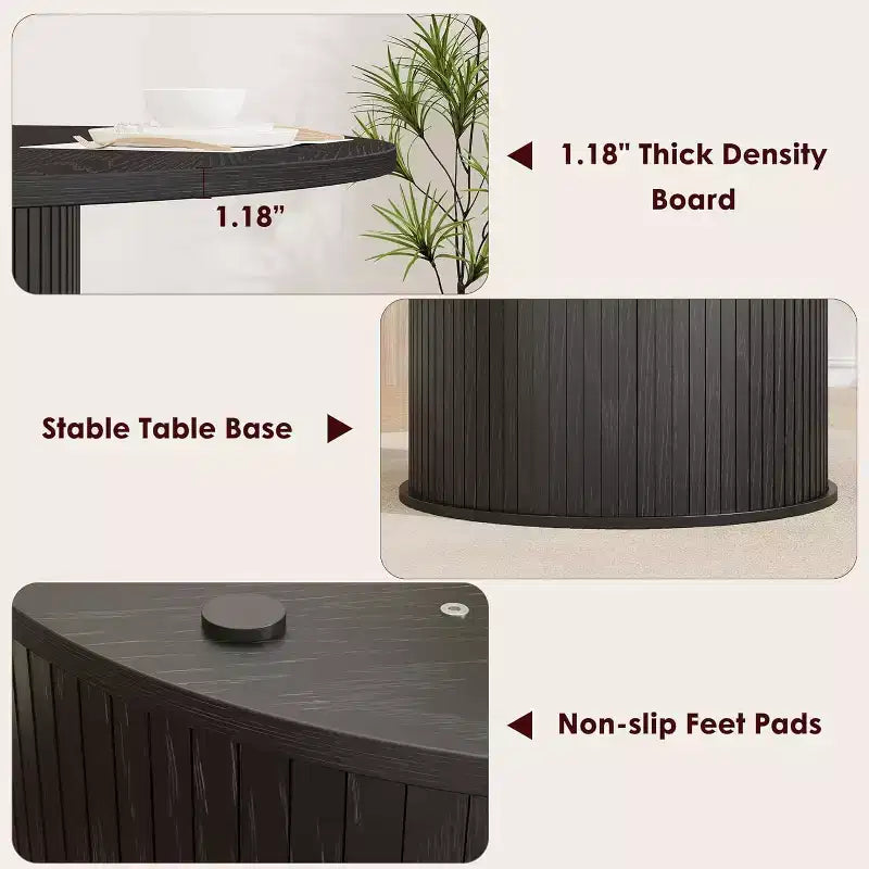 47 Round Modern Dining Table for 4 with 2-Tier Storage Shelf and Sliding Wood Door, Space-Saving Kitchen & Dining Room Table for Apartment