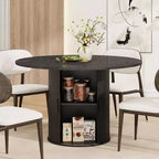 47 Round Modern Dining Table for 4 with 2-Tier Storage Shelf and Sliding Wood Door, Space-Saving Kitchen & Dining Room Table for Apartment