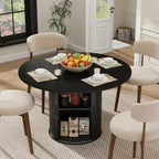 47 Round Modern Dining Table for 4 with 2-Tier Storage Shelf and Sliding Wood Door, Space-Saving Kitchen & Dining Room Table for Apartment