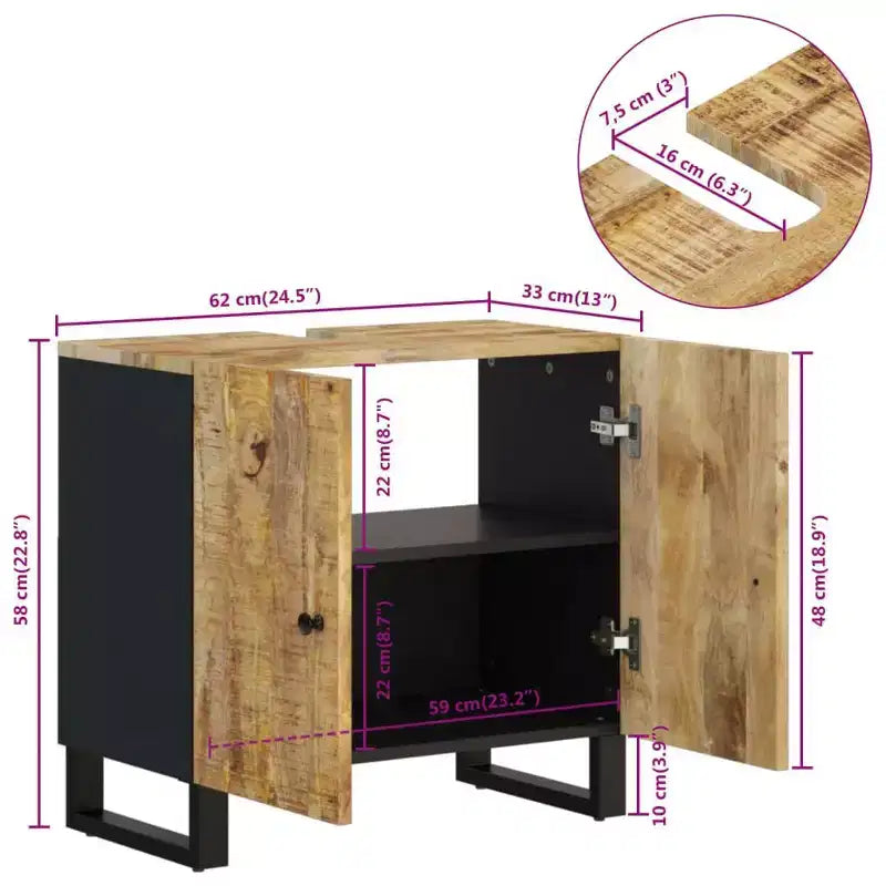 Sink Cabinet Natural wood Solid mango wood Medium Sink Cabinet