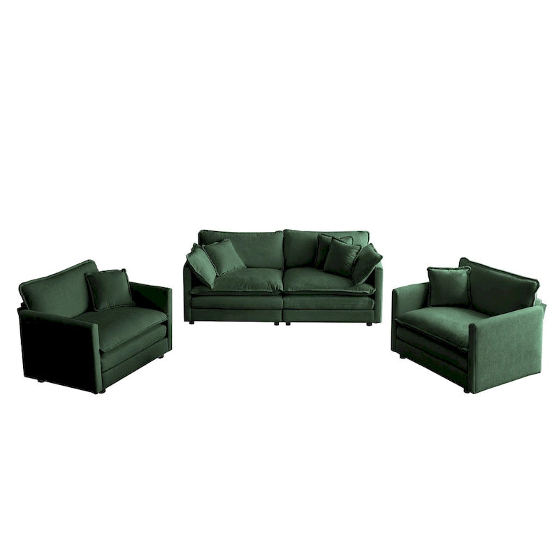Conjunto de sofá de chenilla de 3 piezas con cojines para los brazos y cojines decorativos; incluye 2 sillones y un sofá de 2 plazas