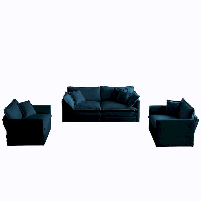 Conjunto de sofá de chenilla de 3 piezas con cojines para los brazos y cojines decorativos; incluye 2 sillones y un sofá de 2 plazas