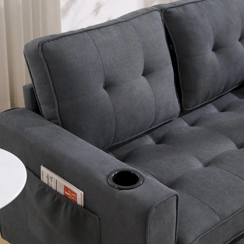 Divanetto pieghevole trapuntato con letto estraibile e tasche laterali