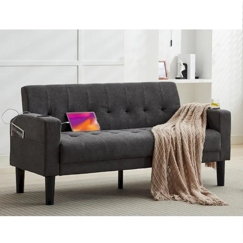 62-Zoll-Zweisitzer-Sofa aus Leinen mit modernem Polster