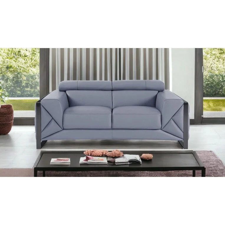 Sofá de dos plazas HomeRoots 75 de cuero italiano azul claro y negro