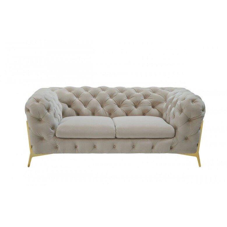 Causeuse Chesterfield HomeRoots 74 en velours beige et doré