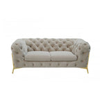 Causeuse Chesterfield HomeRoots 74 en velours beige et doré