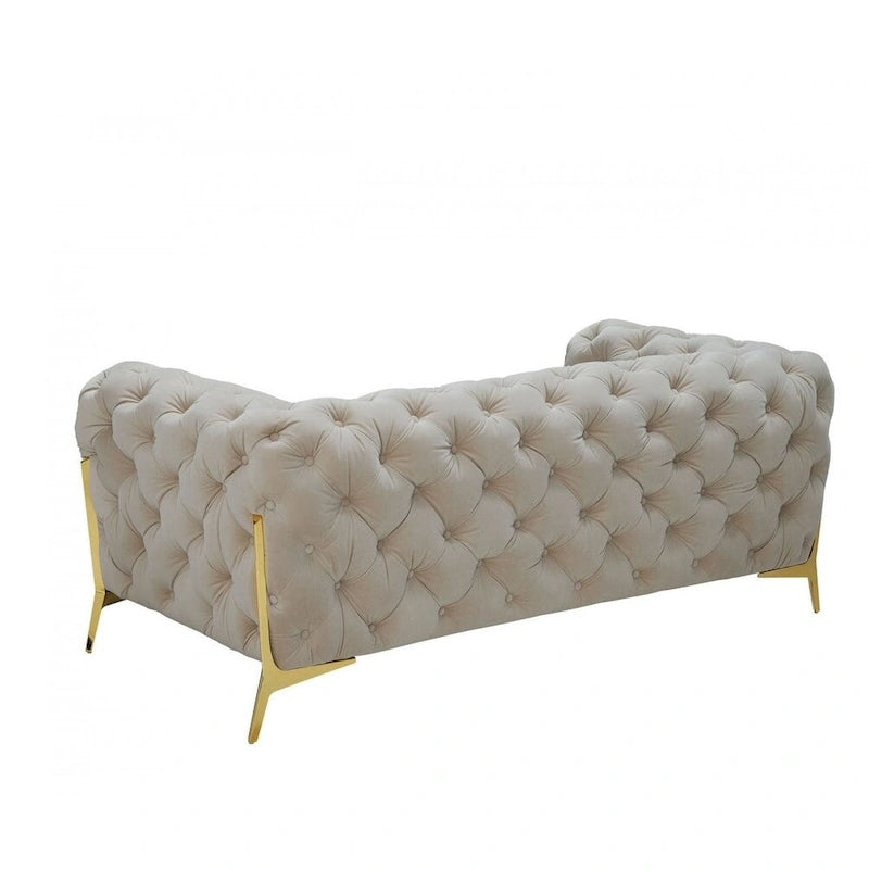Causeuse Chesterfield HomeRoots 74 en velours beige et doré