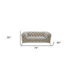 Causeuse Chesterfield HomeRoots 74 en velours beige et doré