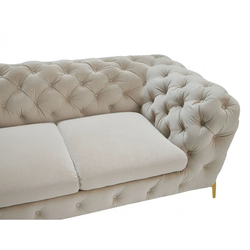 Causeuse Chesterfield HomeRoots 74 en velours beige et doré