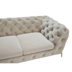 Causeuse Chesterfield HomeRoots 74 en velours beige et doré