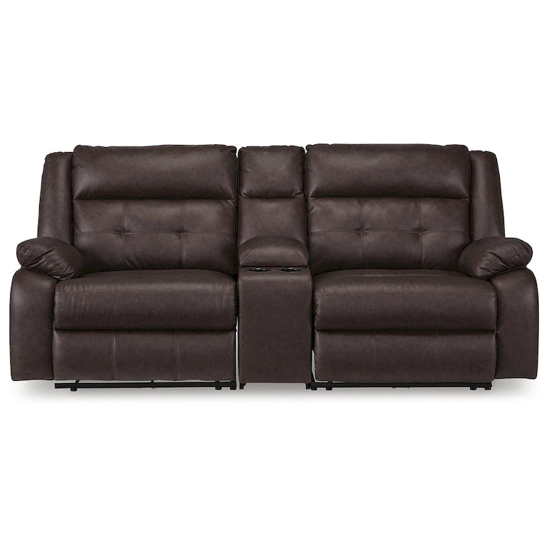 Signature Design by Ashley Punch Up, ciemnobrązowy 3-częściowy narożnik z elektrycznie rozkładaną dwuosobową sofą i konsolą — 93W x 39D x 41H