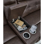 Signature Design by Ashley Punch Up, ciemnobrązowy 3-częściowy narożnik z elektrycznie rozkładaną dwuosobową sofą i konsolą — 93W x 39D x 41H