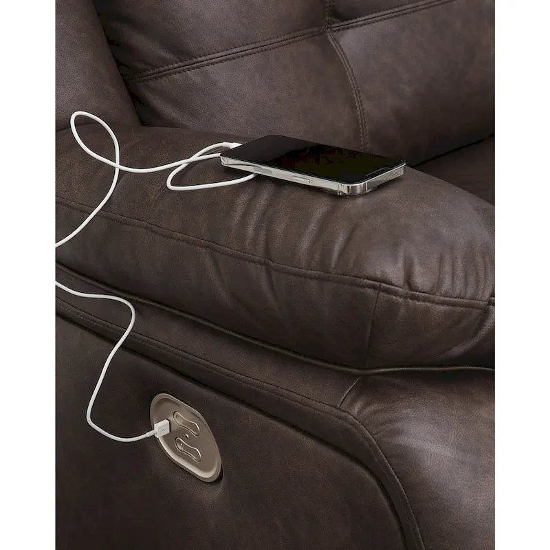 Signature Design by Ashley Punch Up, ciemnobrązowy 3-częściowy narożnik z elektrycznie rozkładaną dwuosobową sofą i konsolą — 93W x 39D x 41H