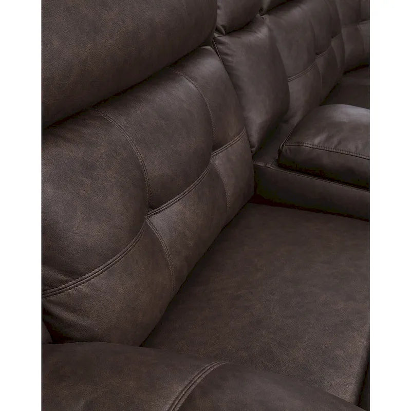Signature Design by Ashley Punch Up, ciemnobrązowy 3-częściowy narożnik z elektrycznie rozkładaną dwuosobową sofą i konsolą — 93W x 39D x 41H