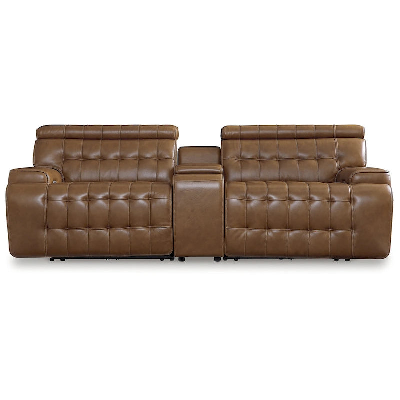 Signature Design by Ashley Temmpton, braunes 3-teiliges elektrisches Relaxsofa mit Zweisitzer und Konsole – 100W x 44D x 34H