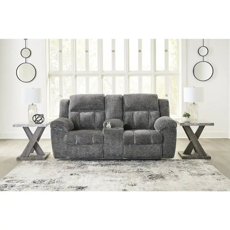 Signature Design by Ashley Frohn, zweisitziges Sofa mit zwei Relaxfunktionen und Konsole – 80W x 40D x 42H