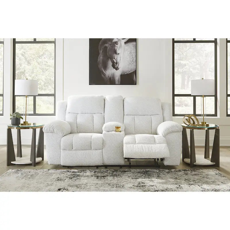 Signature Design by Ashley Frohn, zweisitziges Sofa mit zwei Relaxfunktionen und Konsole – 80W x 40D x 42H