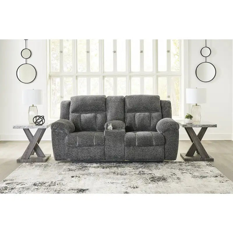 Signature Design by Ashley Frohn, zweisitziges Sofa mit zwei Relaxfunktionen und Konsole – 80W x 40D x 42H