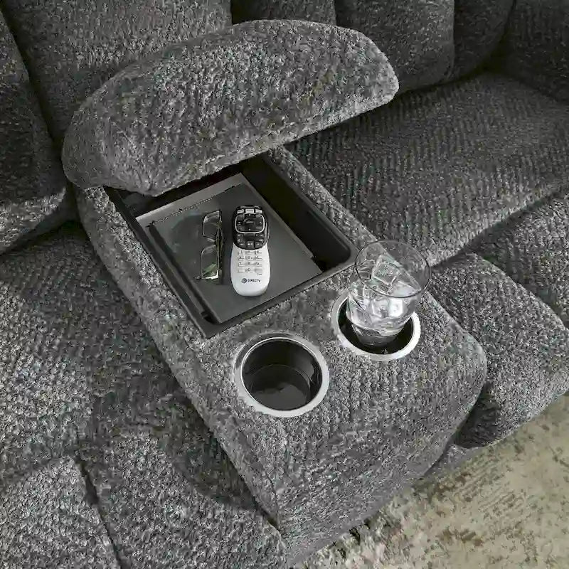Signature Design by Ashley Frohn, zweisitziges Sofa mit zwei Relaxfunktionen und Konsole – 80W x 40D x 42H