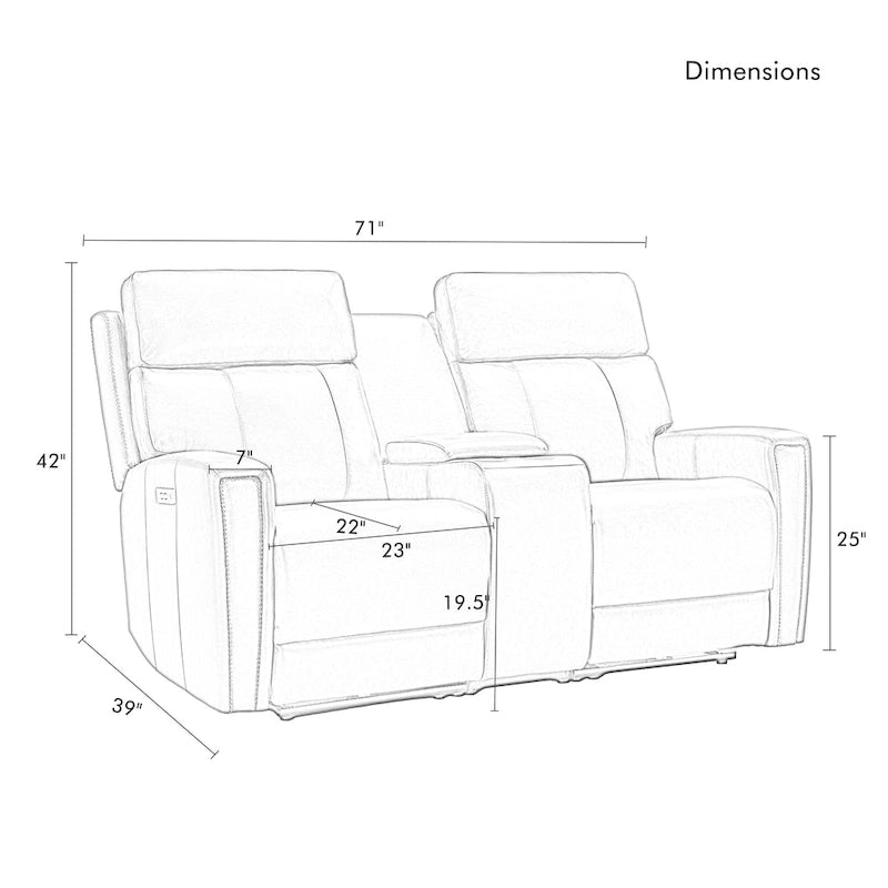 71.5-calowa skórzana elektryczna sofa dwuosobowa Zero Gravity z zagłówkiem, portami USB i USB-C