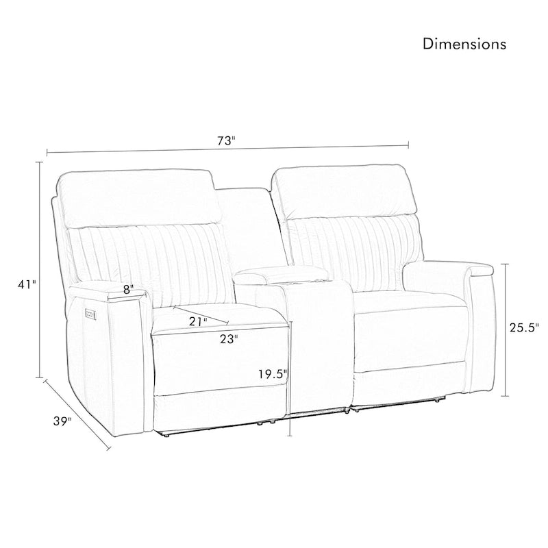 73-Zoll-Leder-Loveseat mit elektrischer Zero-Gravity-Liegeverstellung, elektrischer Kopfstütze und elektrischer Lordosenstütze, USB- und USB-C-Anschluss