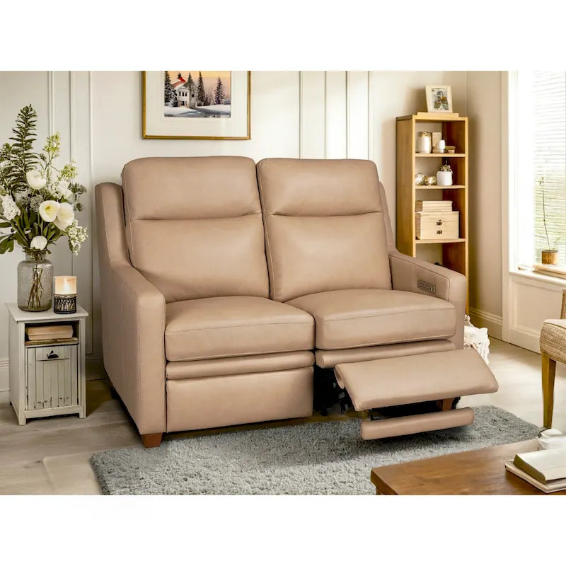 Echtleder-Liegesofa, 56-Zoll-Zweisitzer mit Dreifachmotor, elektrischer Zero-Wall-Verstellung und USB- sowie USB-C-Anschluss