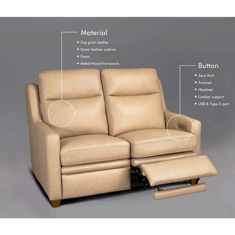 Echtleder-Liegesofa, 56-Zoll-Zweisitzer mit Dreifachmotor, elektrischer Zero-Wall-Verstellung und USB- sowie USB-C-Anschluss