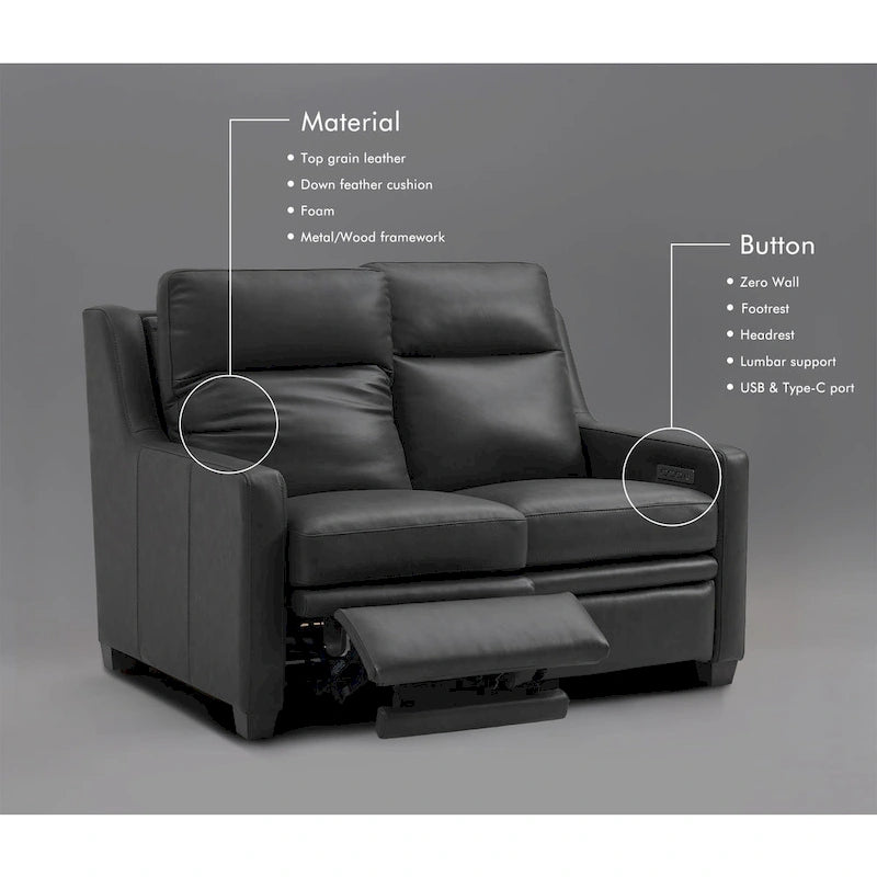 Echtleder-Liegesofa, 56-Zoll-Zweisitzer mit Dreifachmotor, elektrischer Zero-Wall-Verstellung und USB- sowie USB-C-Anschluss