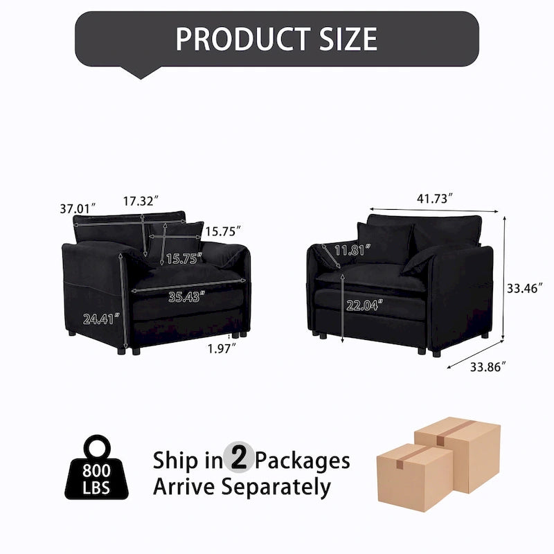 Conjunto de sofá y sillones decorativos de chenilla de 2 piezas, con 2 sillones extragrandes y asientos de 29.92 de profundidad (capacidad de 800 lb)