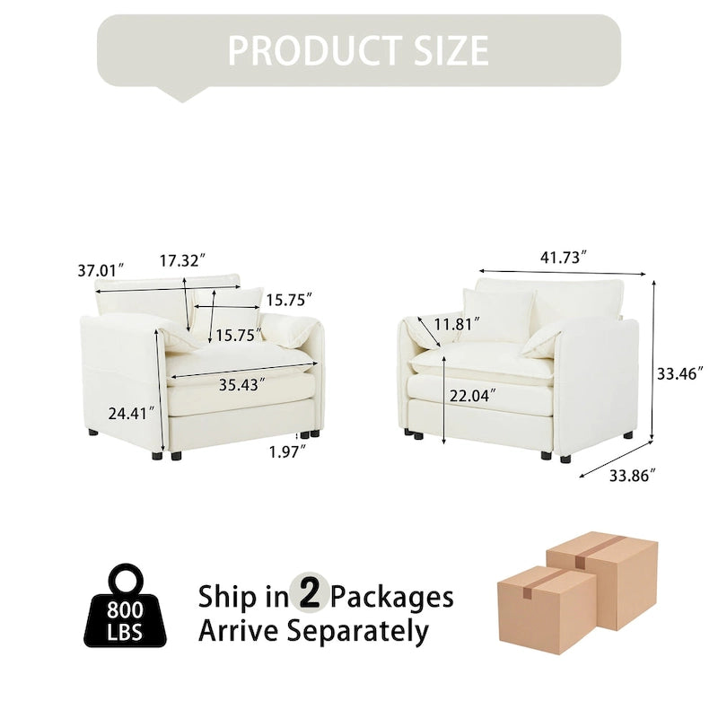 Conjunto de sofá y sillones decorativos de chenilla de 2 piezas, con 2 sillones extragrandes y asientos de 29.92 de profundidad (capacidad de 800 lb)