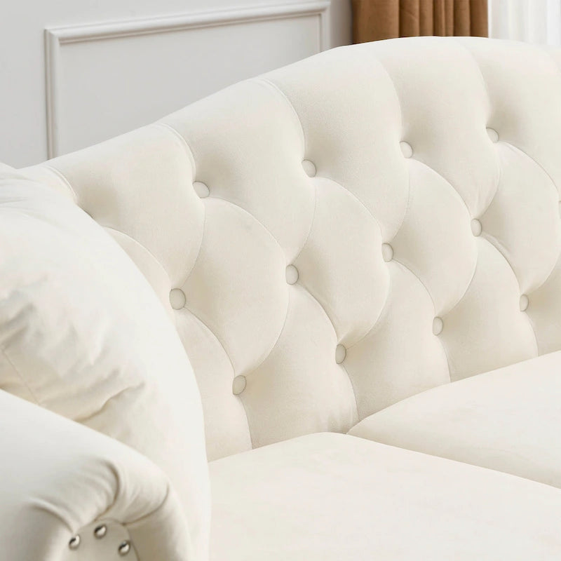 2-delige fluwelen Chesterfield-bankset voor 6 personen (twee 3-zitsbanken) met gecapitonneerde rugleuning en nagelkopafwerking