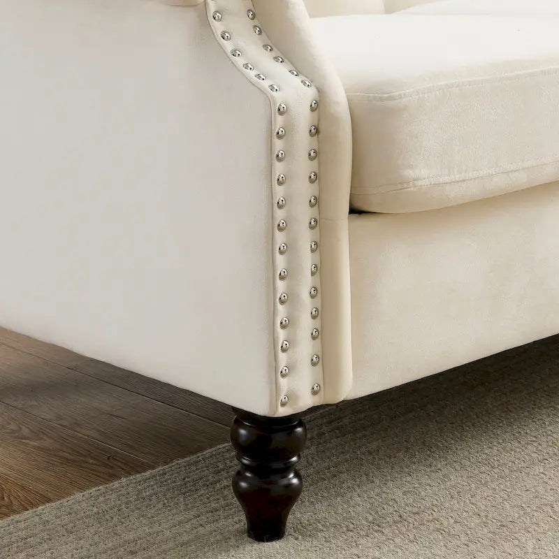 2-delige fluwelen Chesterfield-bankset voor 6 personen (twee 3-zitsbanken) met gecapitonneerde rugleuning en nagelkopafwerking