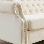 2-delige fluwelen Chesterfield-bankset voor 6 personen (twee 3-zitsbanken) met gecapitonneerde rugleuning en nagelkopafwerking