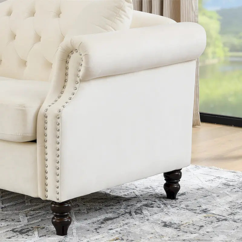 2-delige fluwelen Chesterfield-bankset voor 6 personen (twee 3-zitsbanken) met gecapitonneerde rugleuning en nagelkopafwerking