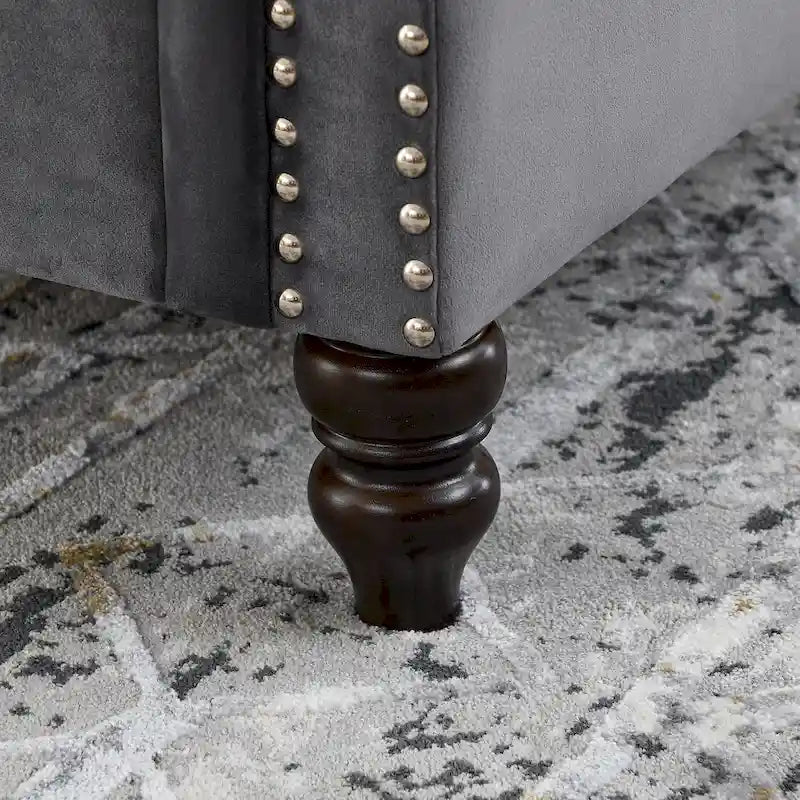 2-delige fluwelen Chesterfield-bankset voor 6 personen (twee 3-zitsbanken) met gecapitonneerde rugleuning en nagelkopafwerking