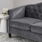 2-delige fluwelen Chesterfield-bankset voor 6 personen (twee 3-zitsbanken) met gecapitonneerde rugleuning en nagelkopafwerking