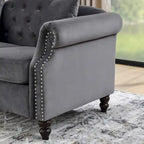 2-delige fluwelen Chesterfield-bankset voor 6 personen (twee 3-zitsbanken) met gecapitonneerde rugleuning en nagelkopafwerking