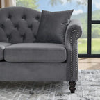 2-delige fluwelen Chesterfield-bankset voor 6 personen (twee 3-zitsbanken) met gecapitonneerde rugleuning en nagelkopafwerking