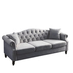 2-delige fluwelen Chesterfield-bankset voor 6 personen (twee 3-zitsbanken) met gecapitonneerde rugleuning en nagelkopafwerking
