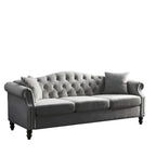 2-delige fluwelen Chesterfield-bankset voor 6 personen (twee 3-zitsbanken) met gecapitonneerde rugleuning en nagelkopafwerking