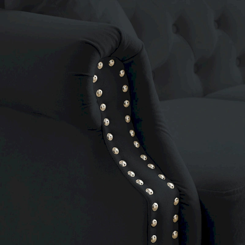 2-delige fluwelen Chesterfield-bankset voor 6 personen (twee 3-zitsbanken) met gecapitonneerde rugleuning en nagelkopafwerking