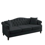 2-delige fluwelen Chesterfield-bankset voor 6 personen (twee 3-zitsbanken) met gecapitonneerde rugleuning en nagelkopafwerking