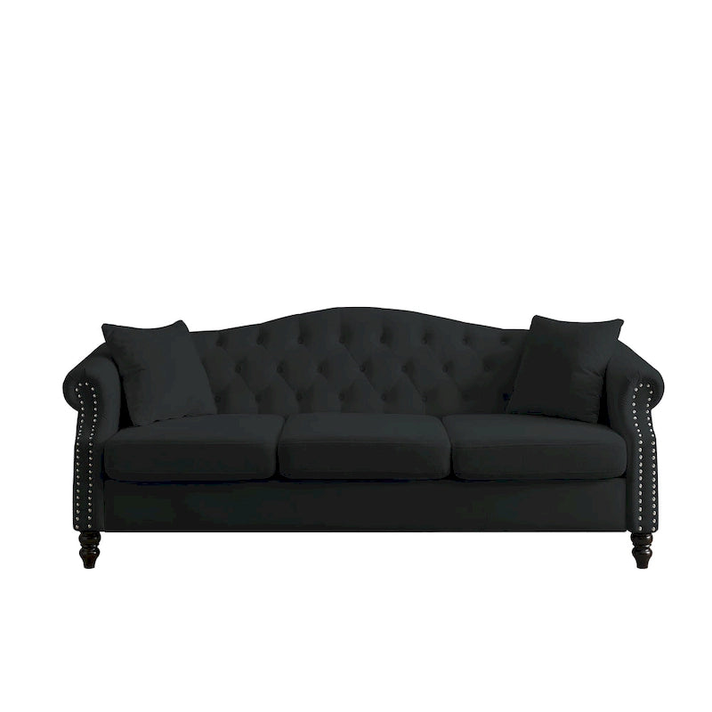 2-delige fluwelen Chesterfield-bankset voor 6 personen (twee 3-zitsbanken) met gecapitonneerde rugleuning en nagelkopafwerking